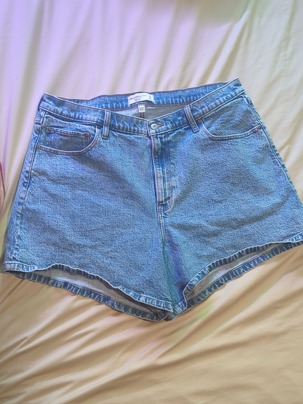Abercrombie & Fitch The Dad Short High Rise Curve Love  Light Blue Denim Shorts